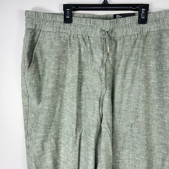 Jones New York Women 1X Crop Ankle Pants Linen Blend green White Cuffed elastic - Picture 2 of 9